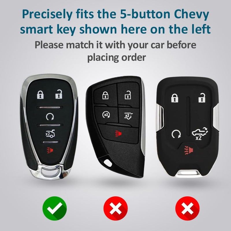 Autobase Silicone Key Fob Cover for Chevy Malibu Camaro Trax Traverse Trailblazer Sonic Blazer Cruze Volt Equinox Spark | Car Accessory for Chevrolet | Key Protection Case 2 Pcs (Black) - Image 2